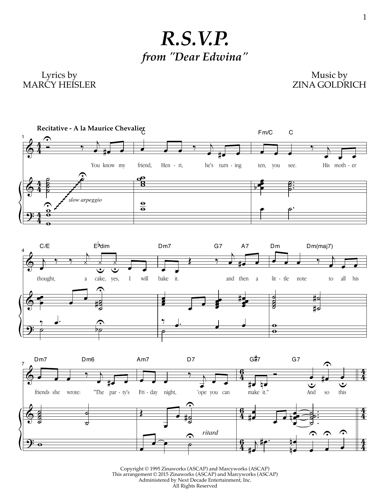 Goldrich & Heisler R.S.V.P. Sheet Music