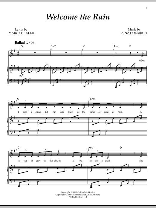 Goldrich & Heisler Welcome The Rain Sheet Music