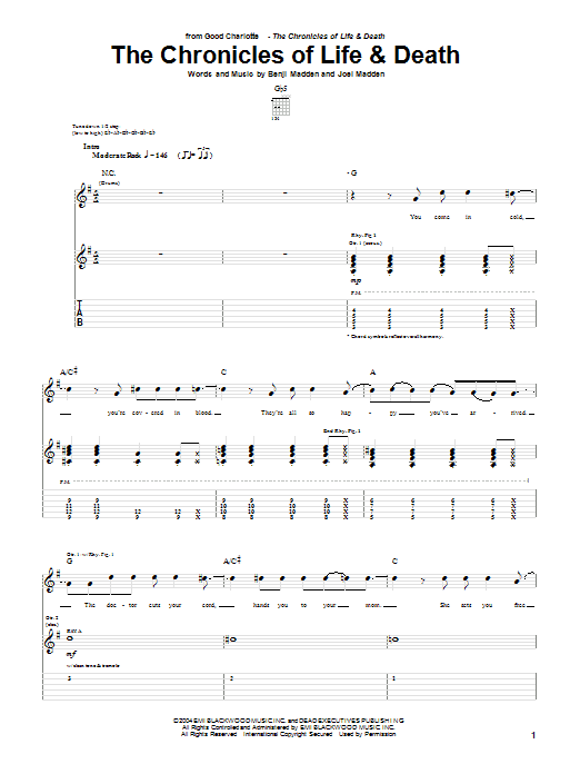 Good Charlotte The Chronicles Of Life & Death Sheet Music
