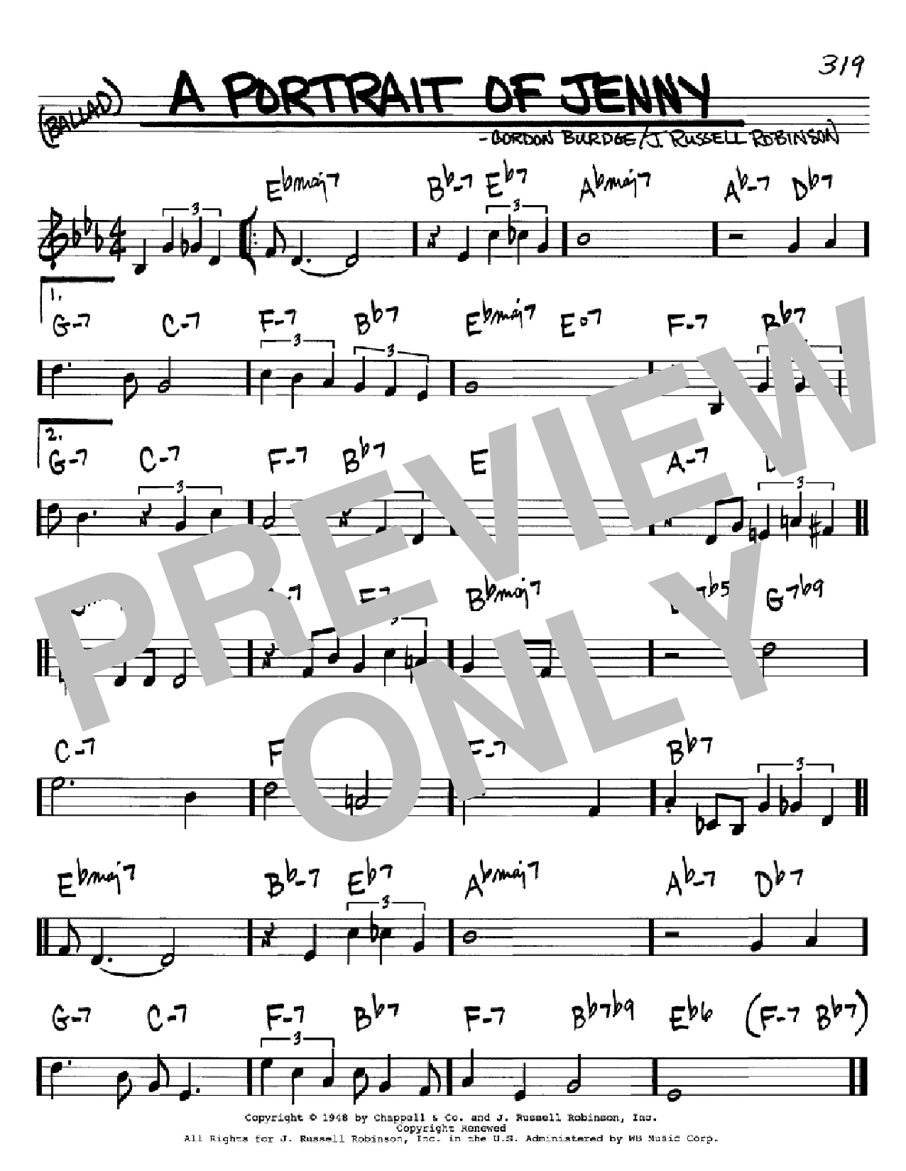 Gordon Burdge A Portrait of Jenny Sheet Music