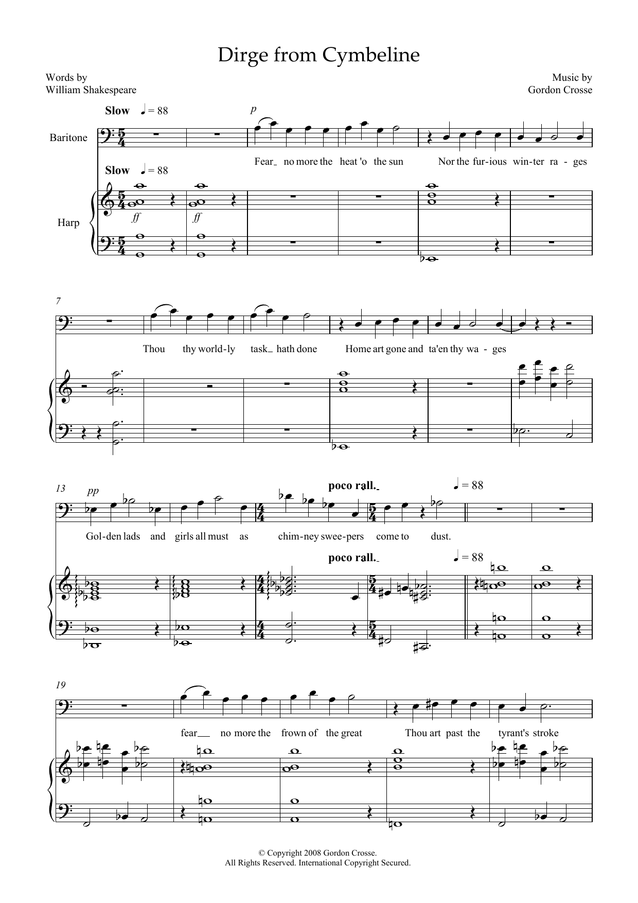 Gordon Crosse Dirge from Cymbeline (for baritone and harp) Sheet Music