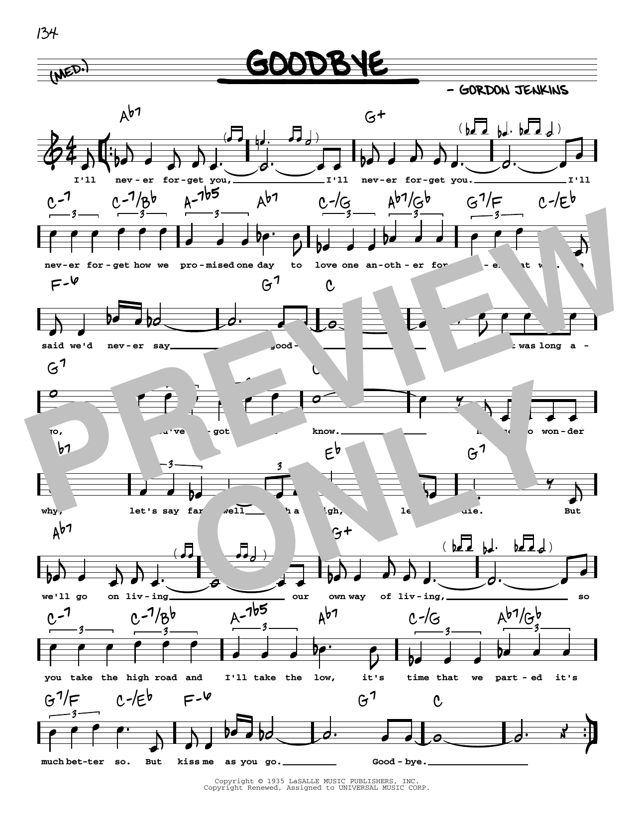 Gordon Jenkins Goodbye (arr. Robert Rawlins) Sheet Music