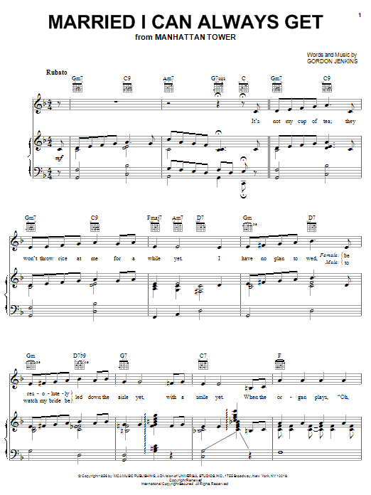 Gordon Jenkins Married I Can Always Get Sheet Music