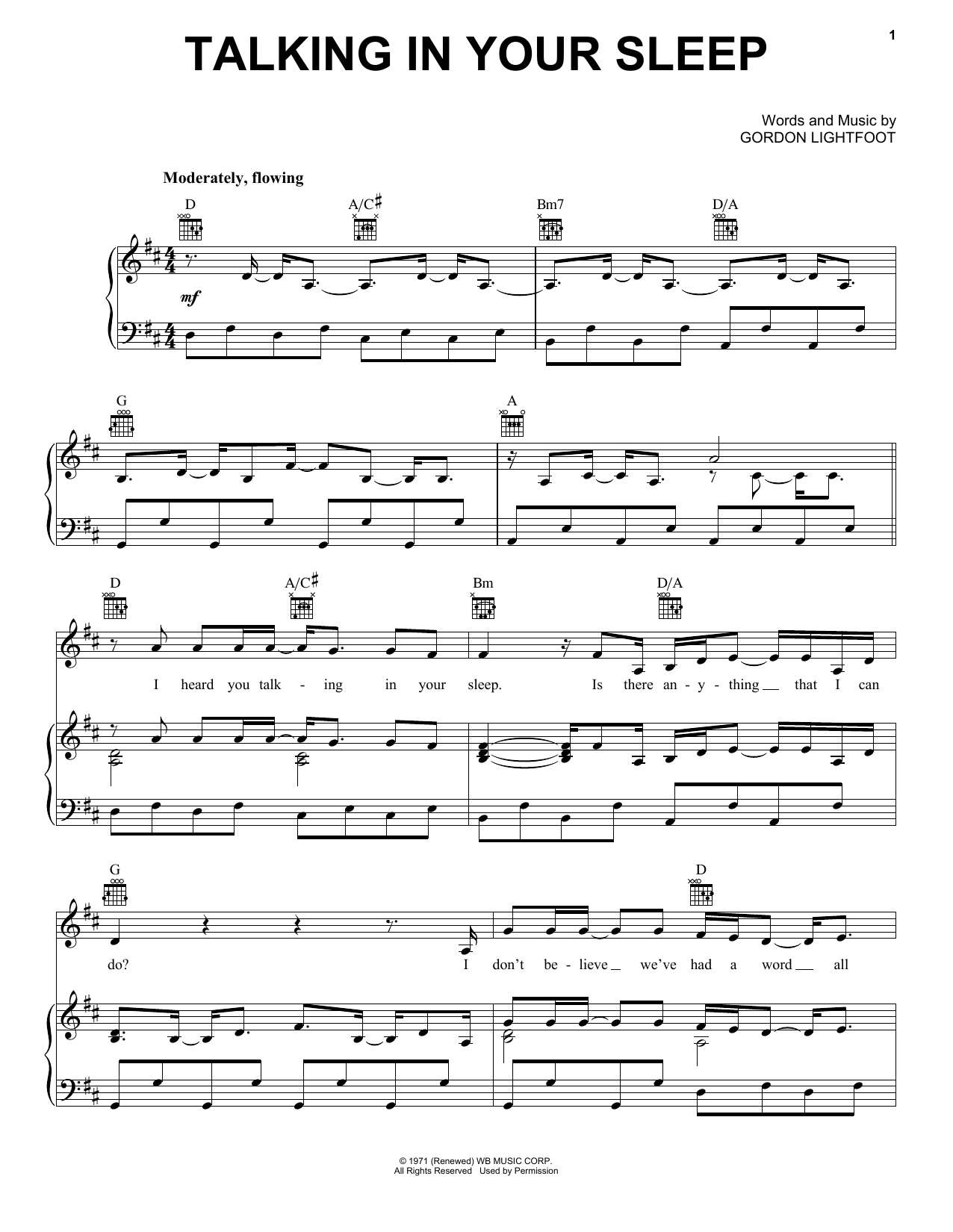 Gordon Lightfoot Talking In Your Sleep Sheet Music