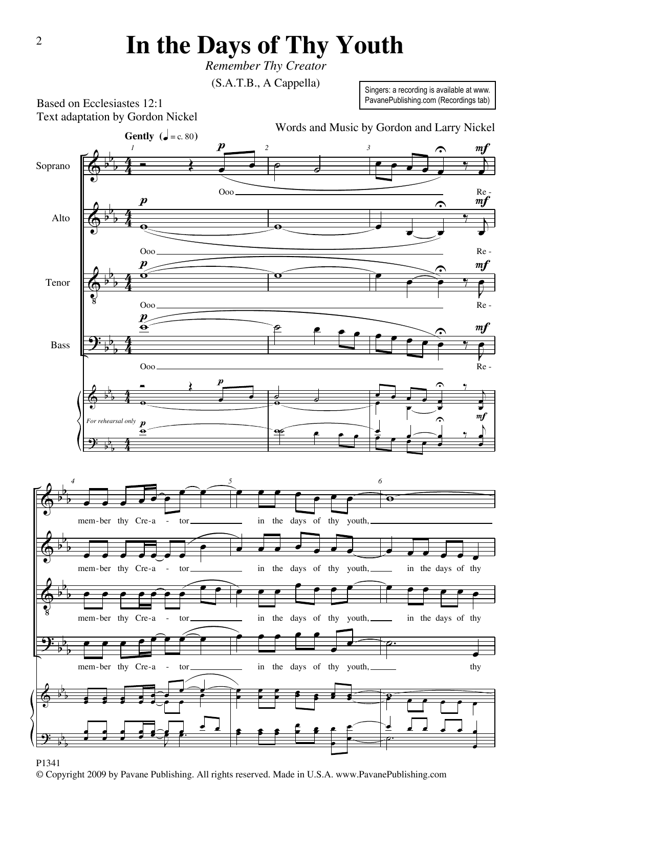 Gordon Nickel and Larry Nickel In The Days Of Thy Youth (Remember Thy Creator) Sheet Music
