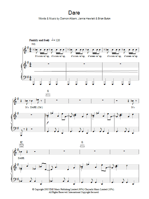 Gorillaz Dare Sheet Music
