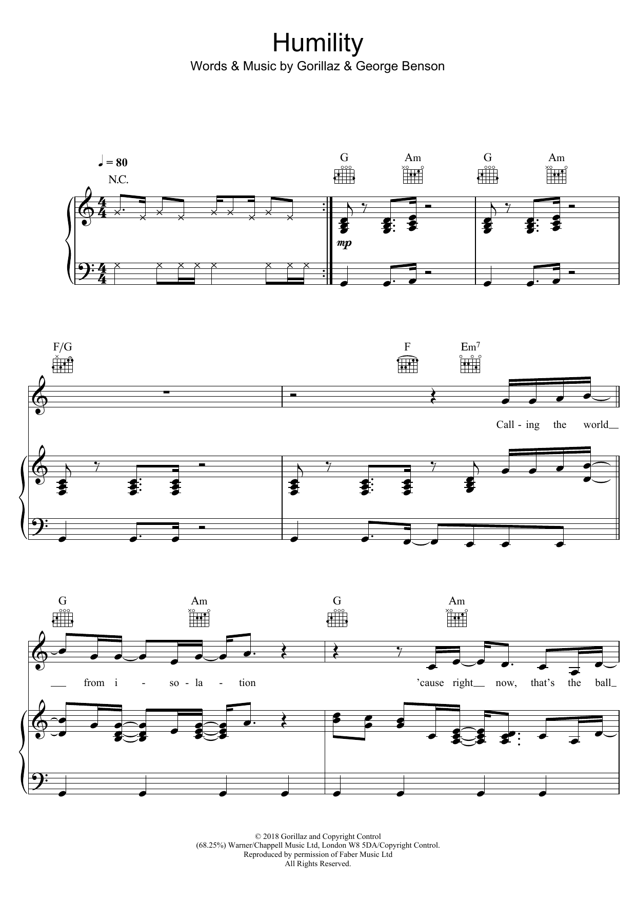 Gorillaz Humility (featuring George Benson) Sheet Music