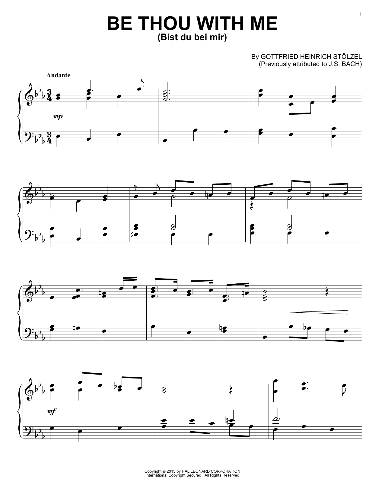 Gottfried Heinrich Stolzel Bist Du Bei Mir Sheet Music