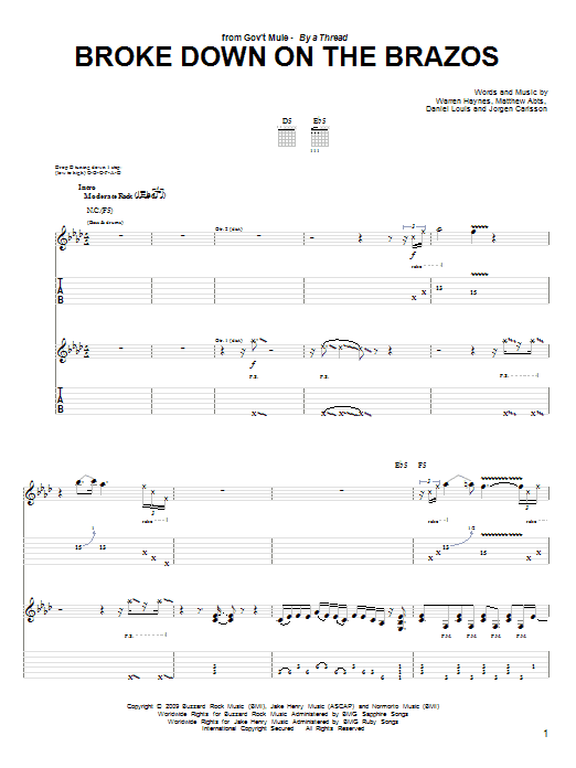 Gov't Mule Broke Down On The Brazos Sheet Music