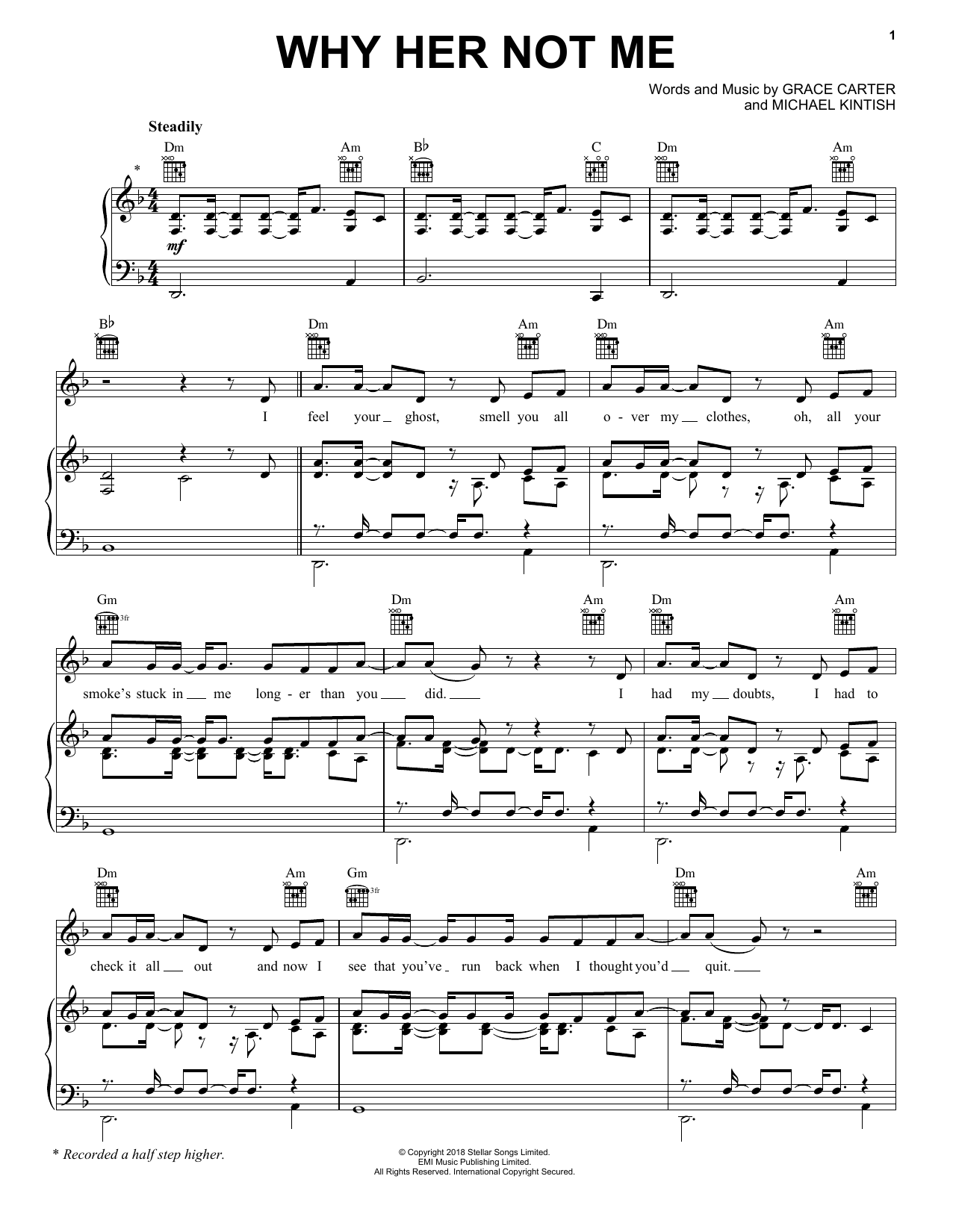 Grace Carter Why Her Not Me Sheet Music
