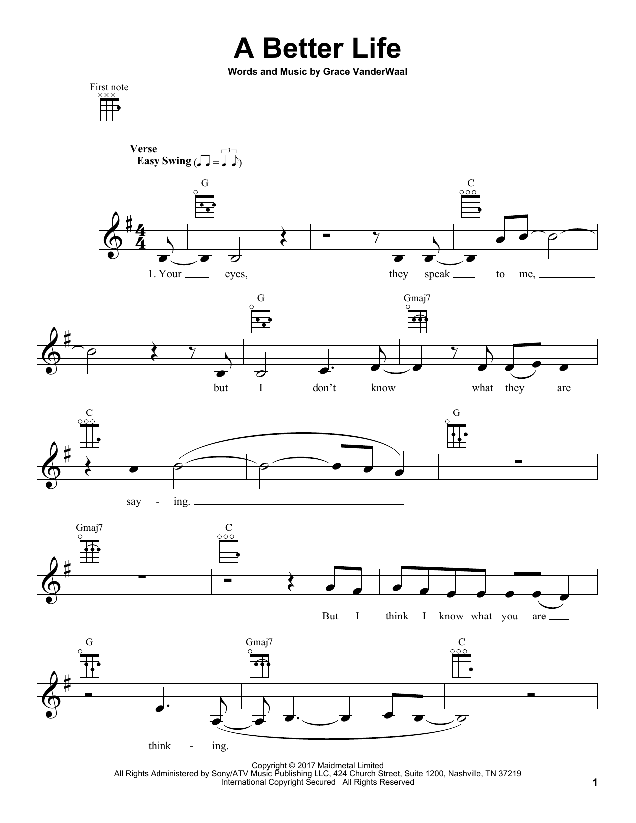 Grace VanderWaal A Better Life Sheet Music