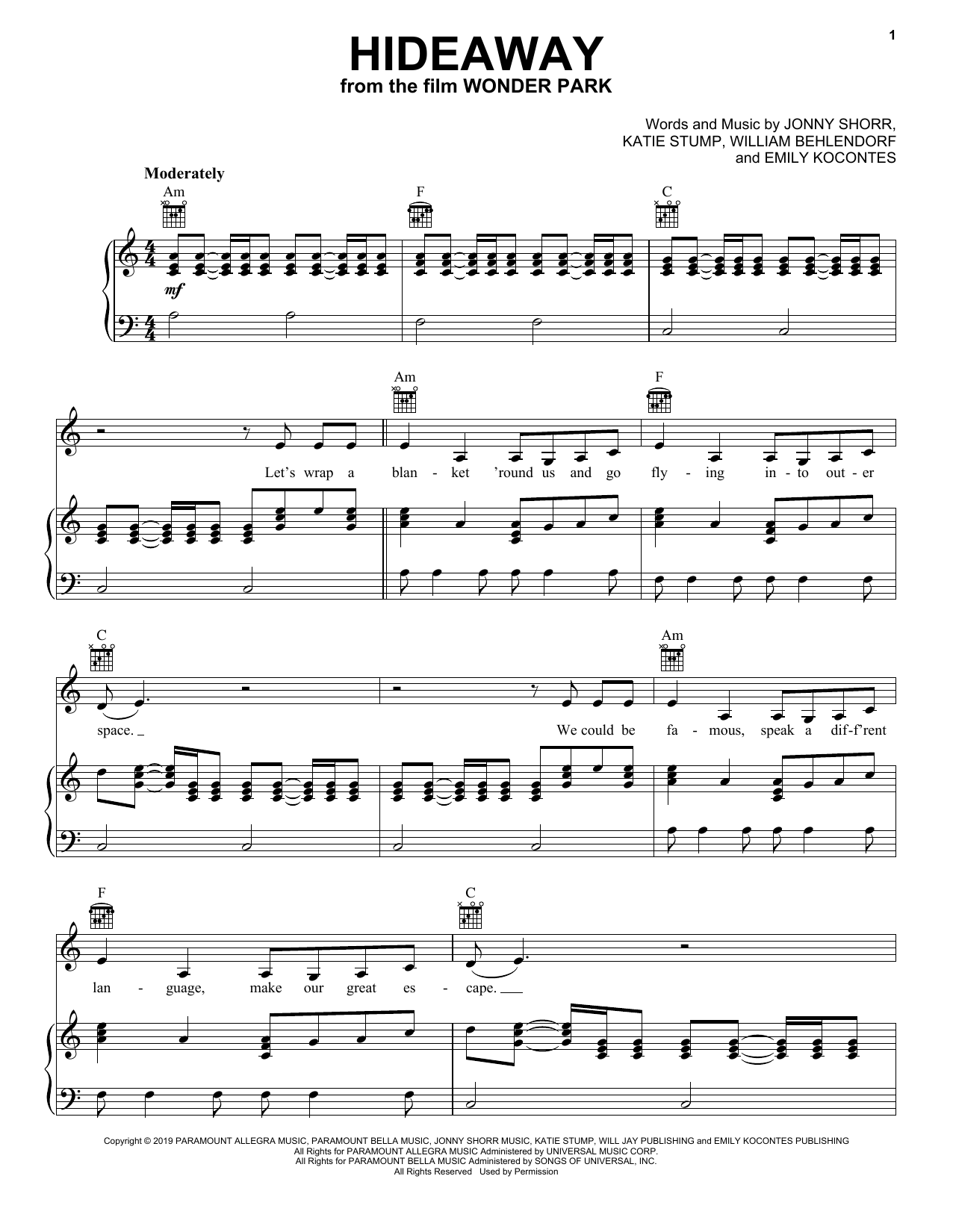 Grace VanderWaal Hideaway (from Wonder Park) Sheet Music