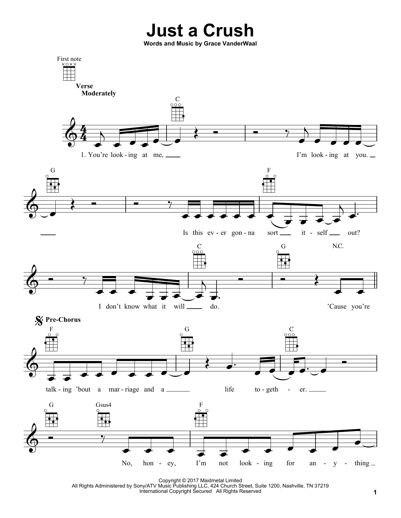 Grace VanderWaal Just A Crush Sheet Music
