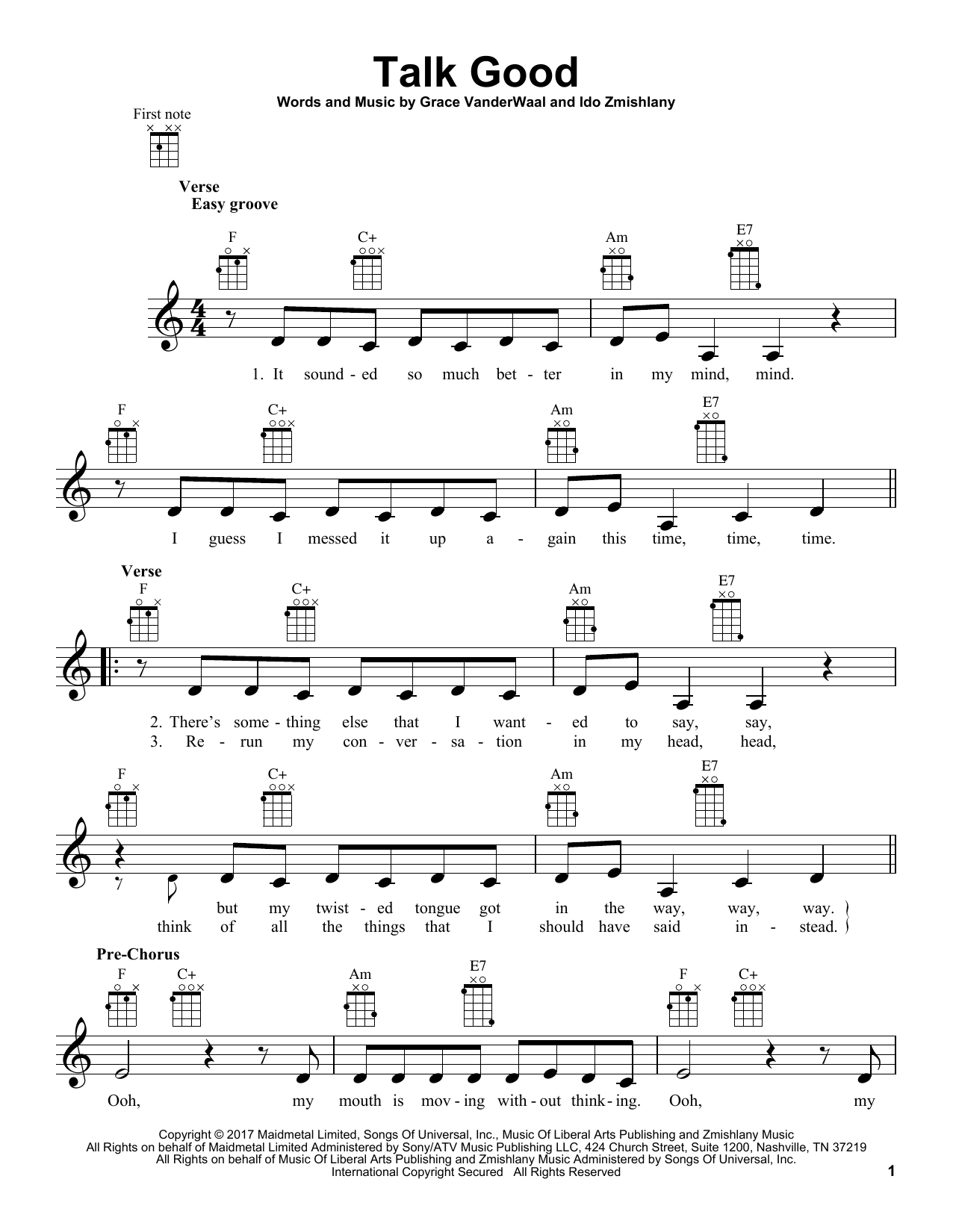 Grace VanderWaal Talk Good Sheet Music