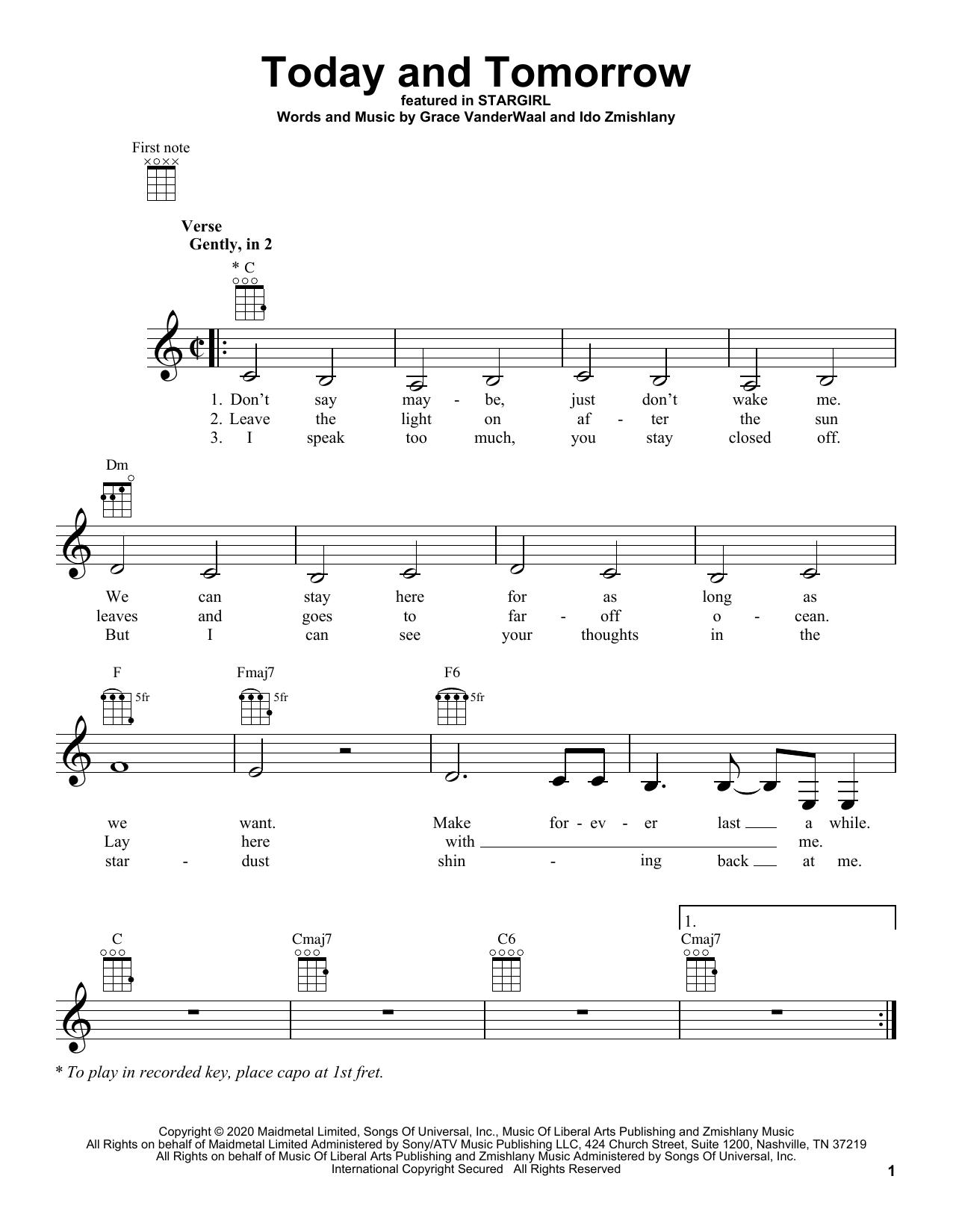 Grace VanderWaal Today And Tomorrow (from Disney's Stargirl) Sheet Music