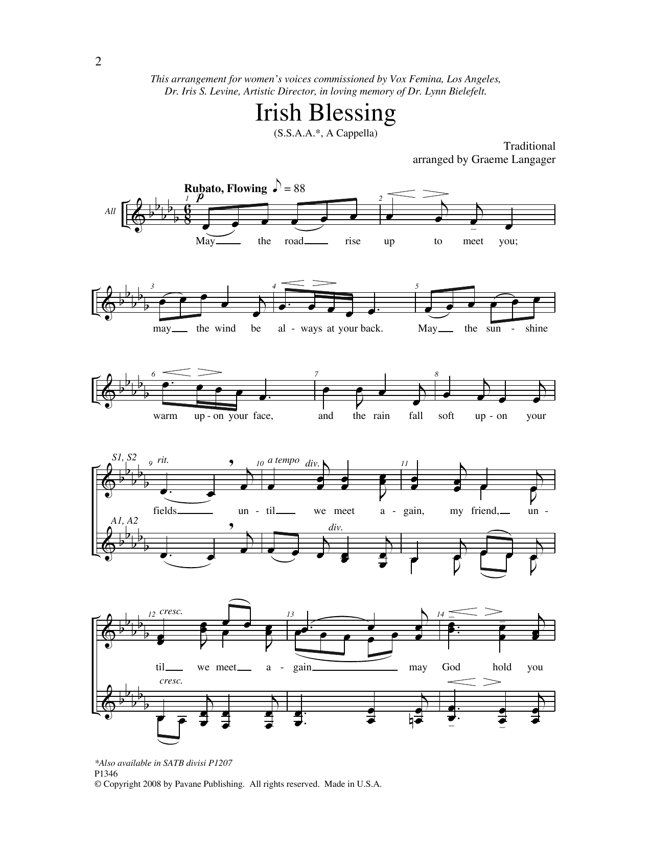 Graeme Langager Irish Blessing Sheet Music
