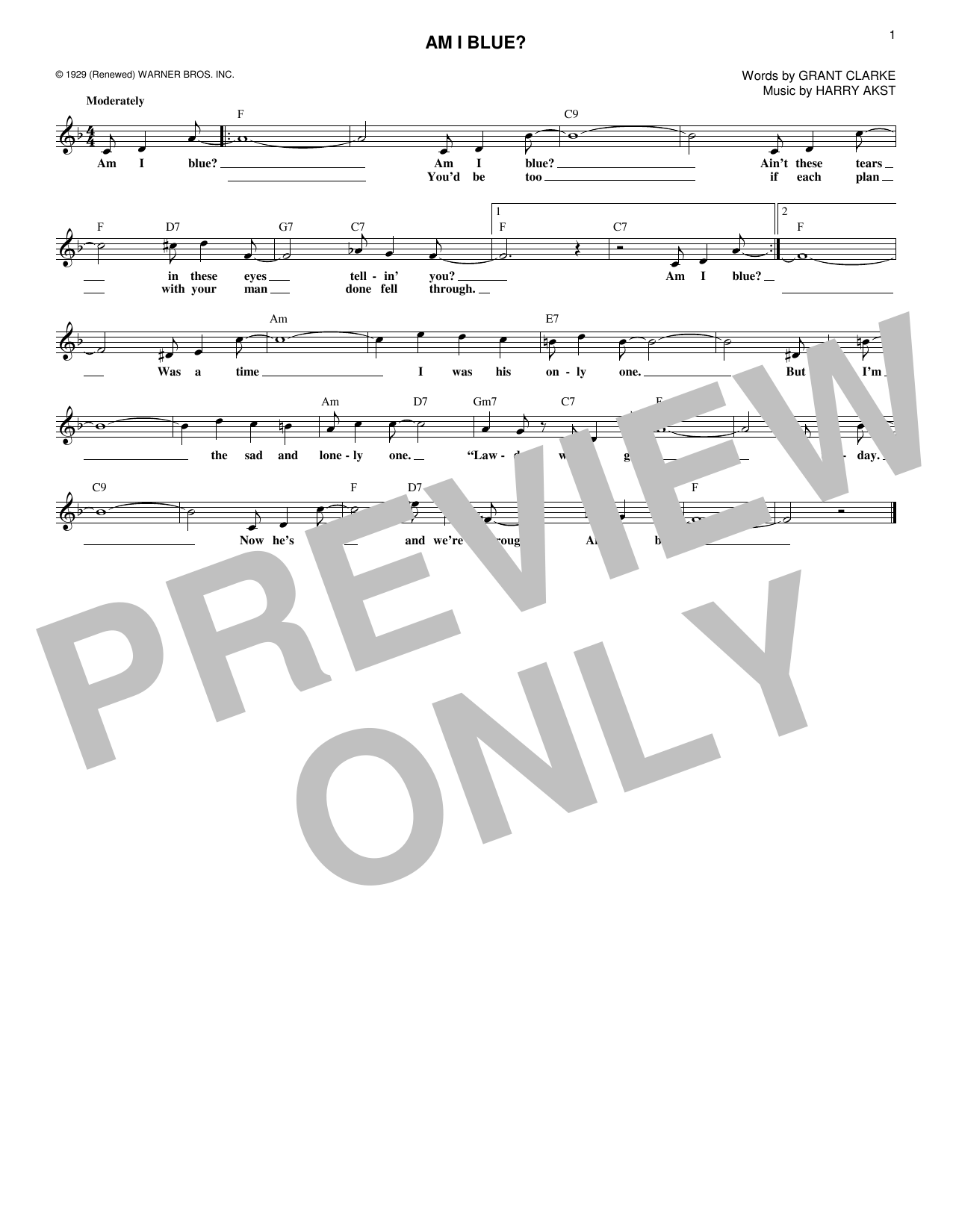 Grant Clarke Am I Blue? Sheet Music