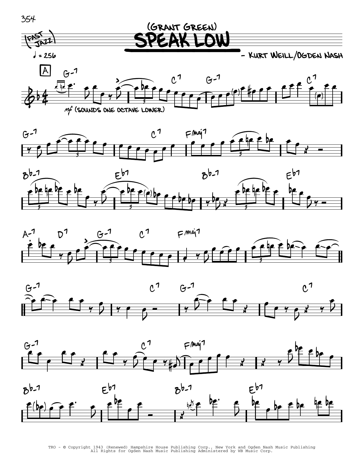 Grant Green Speak Low (solo only) Sheet Music