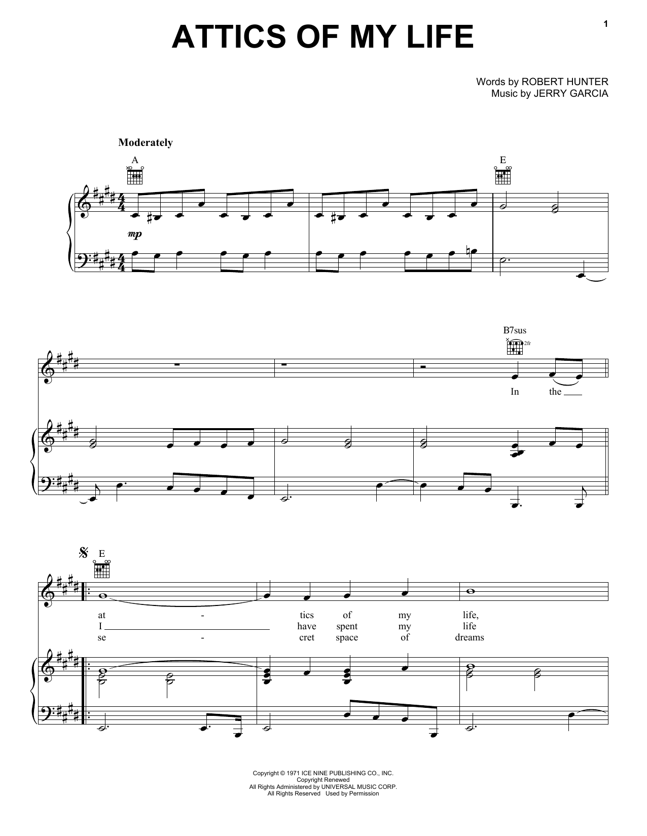 Grateful Dead Attics Of My Life Sheet Music