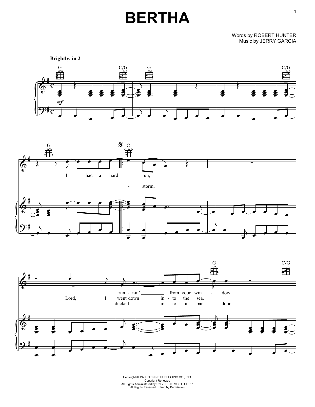 Grateful Dead Bertha Sheet Music