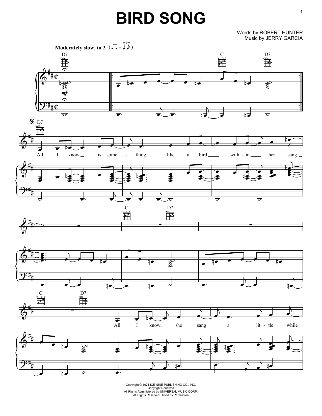 Grateful Dead Bird Song Sheet Music