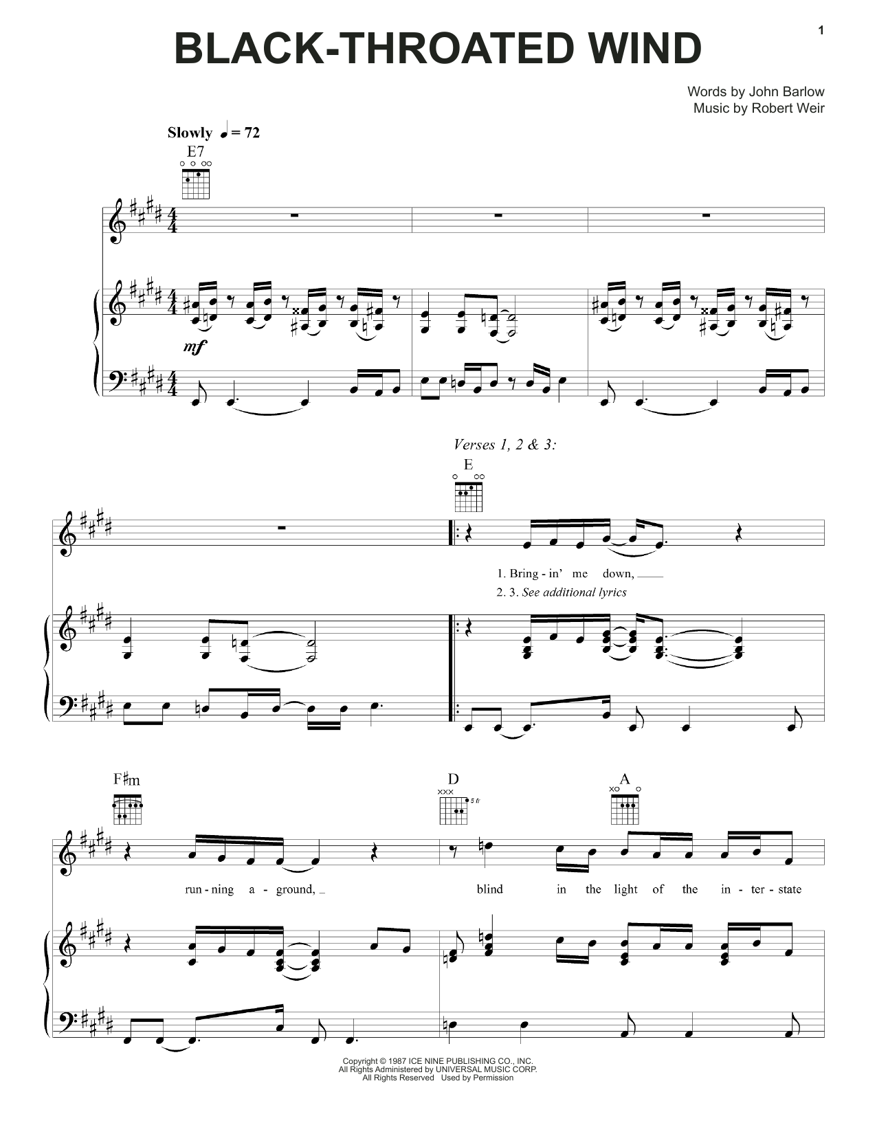 Grateful Dead Black-Throated Wind Sheet Music