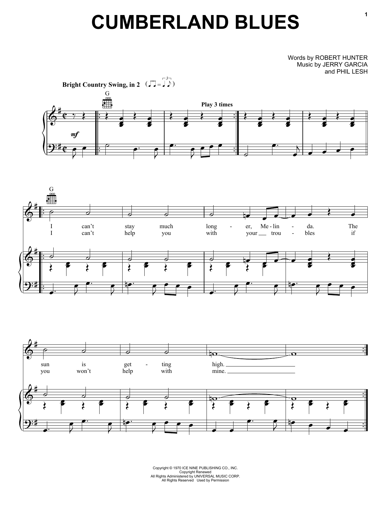 Grateful Dead Cumberland Blues Sheet Music