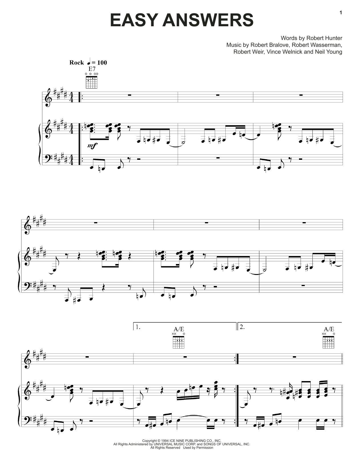 Grateful Dead Easy Answers Sheet Music