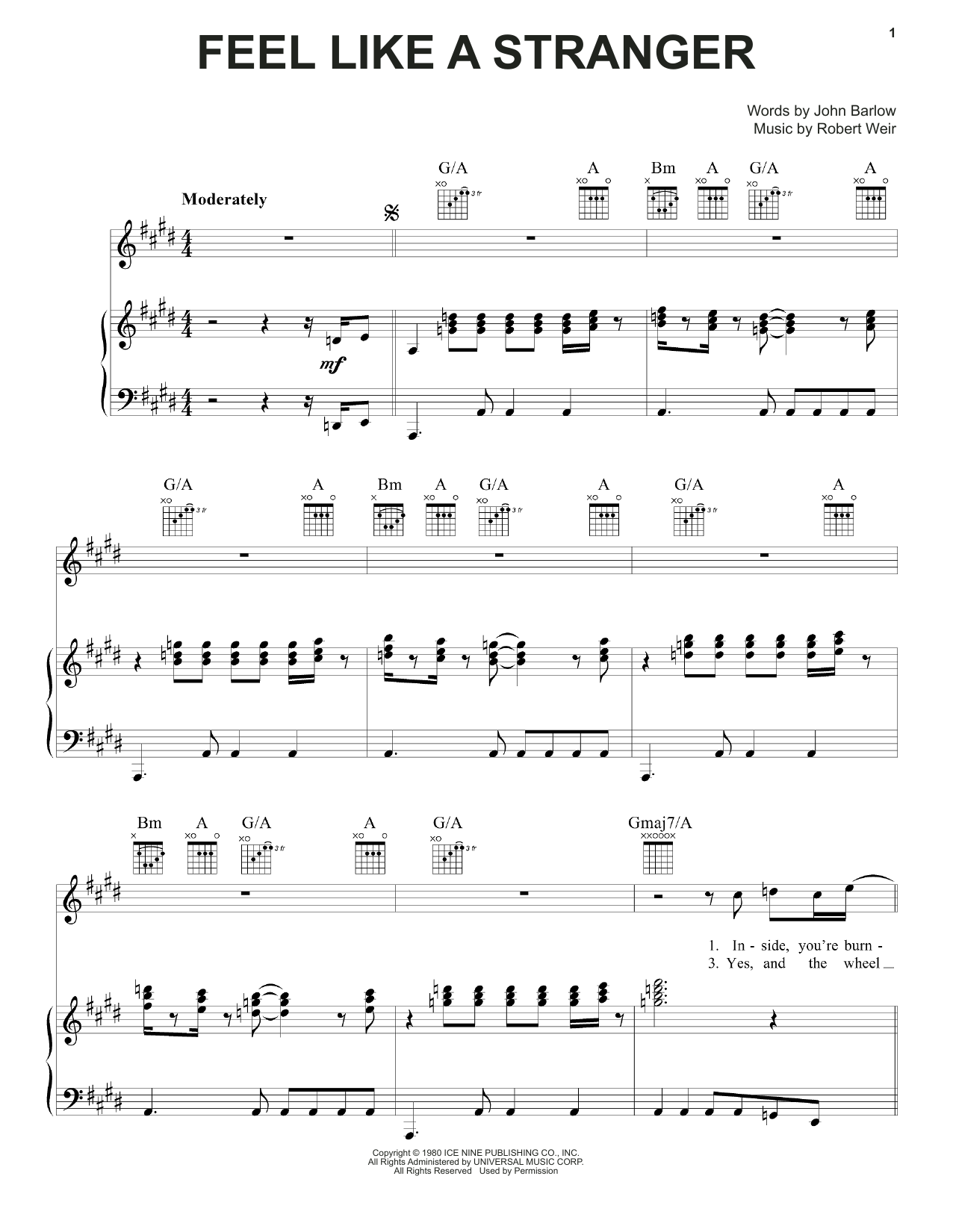 Grateful Dead Feel Like A Stranger Sheet Music