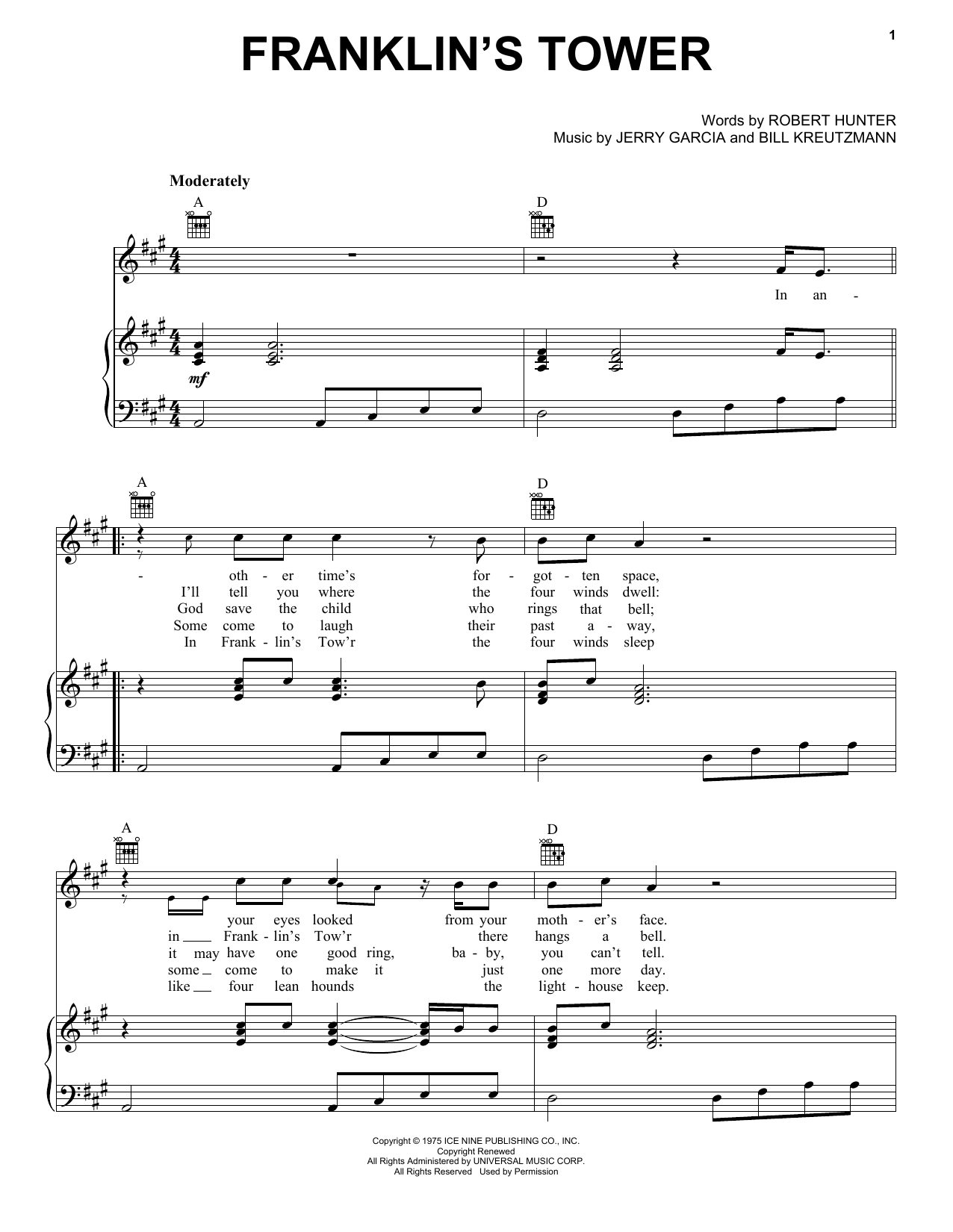 Grateful Dead Franklin's Tower Sheet Music