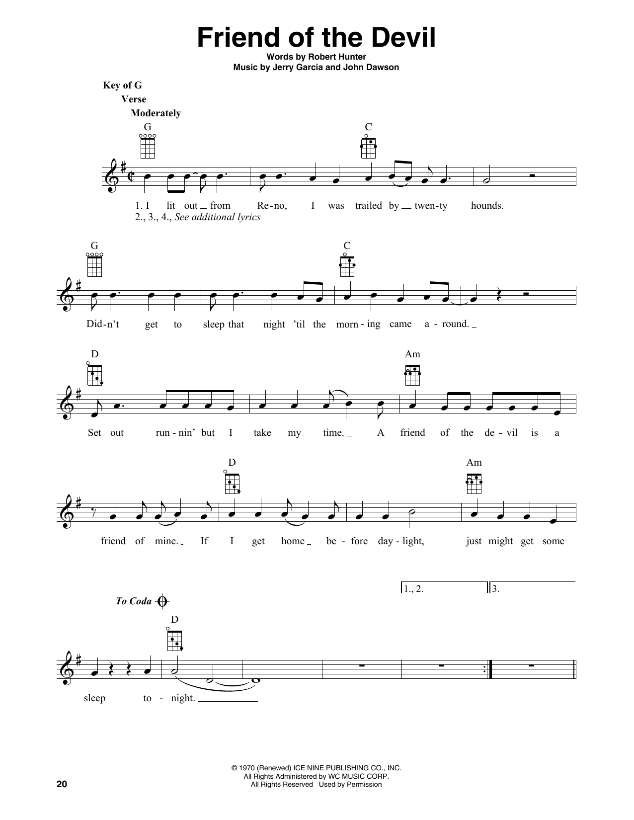 Grateful Dead Friend Of The Devil (arr. Fred Sokolow) Sheet Music