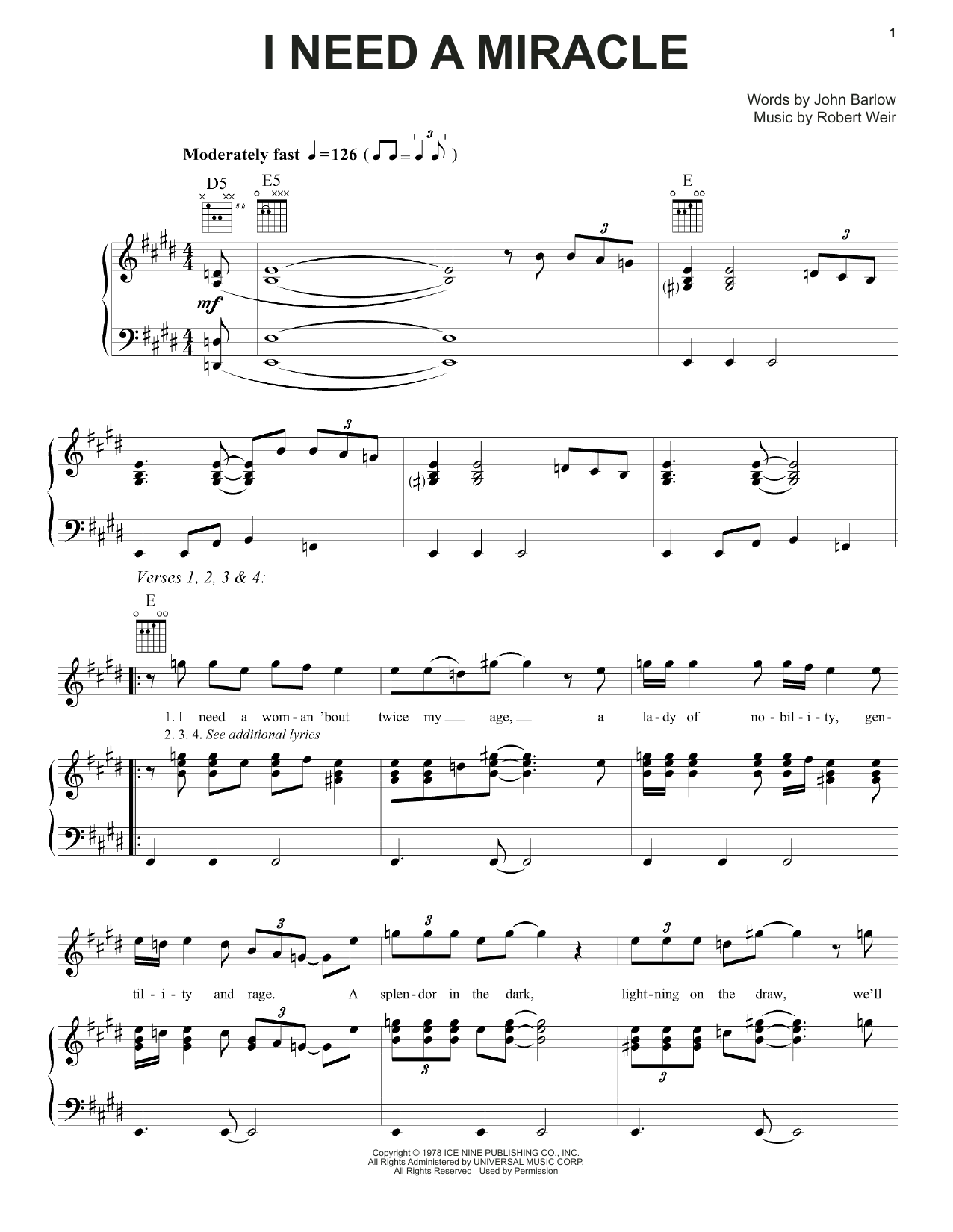 Grateful Dead I Need A Miracle Sheet Music