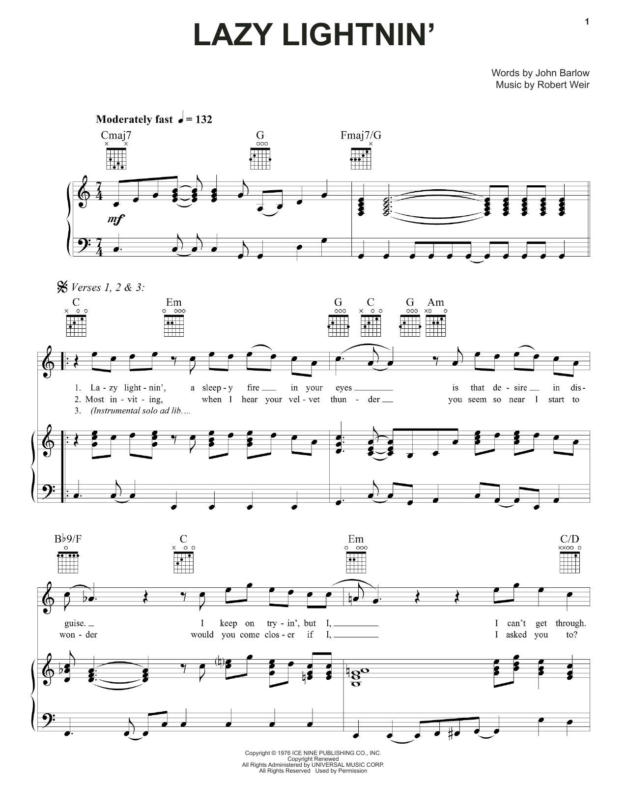 Grateful Dead Lazy Lightnin' Sheet Music