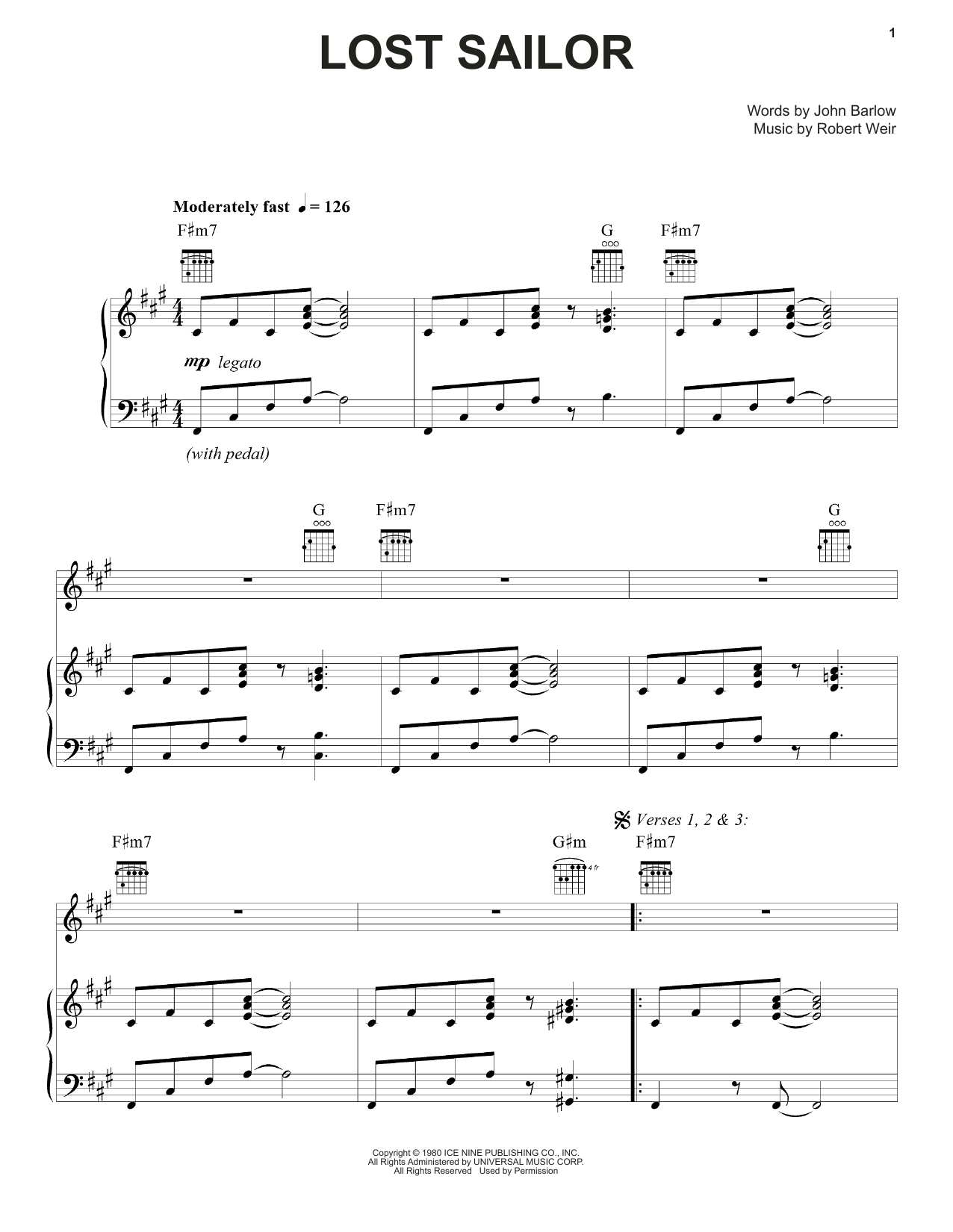 Grateful Dead Lost Sailor Sheet Music