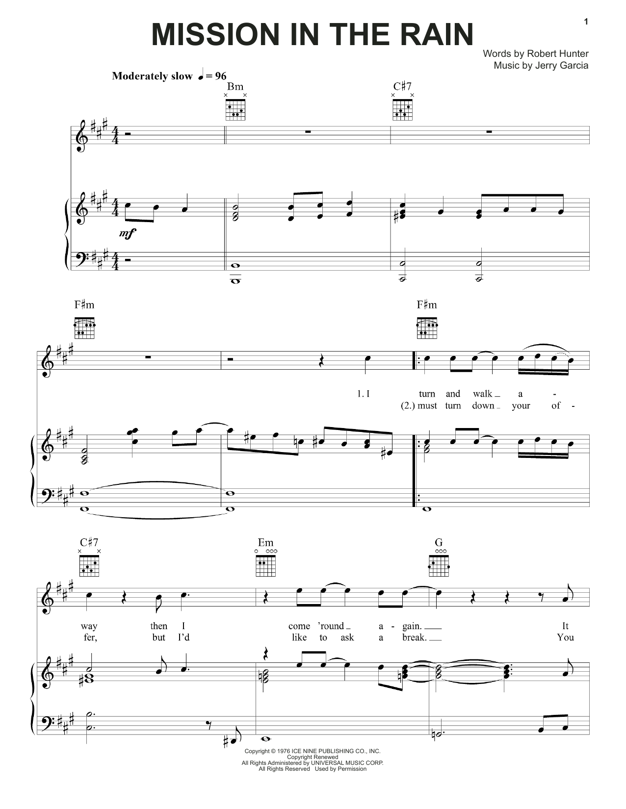 Grateful Dead Mission In The Rain Sheet Music