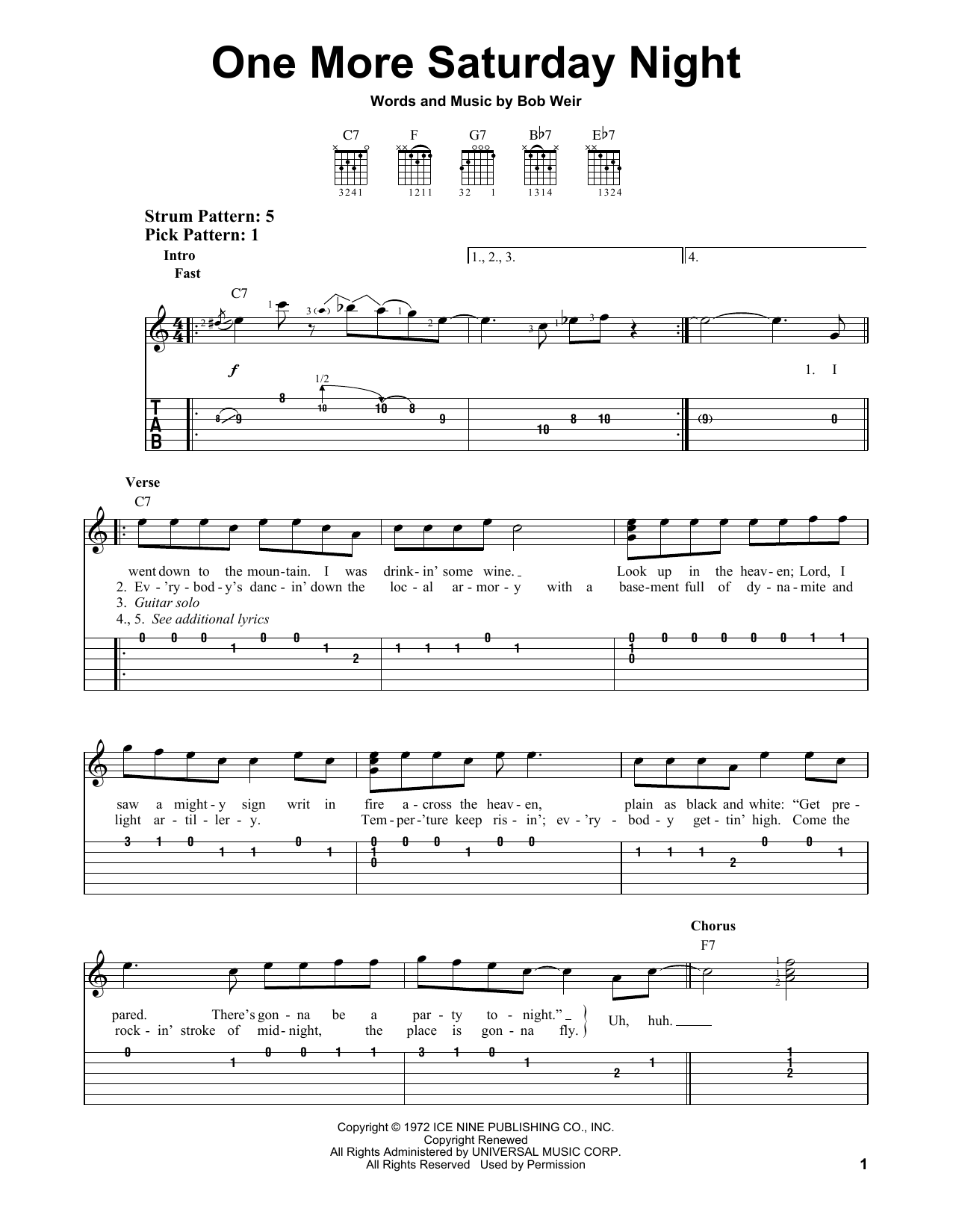 Grateful Dead One More Saturday Night Sheet Music