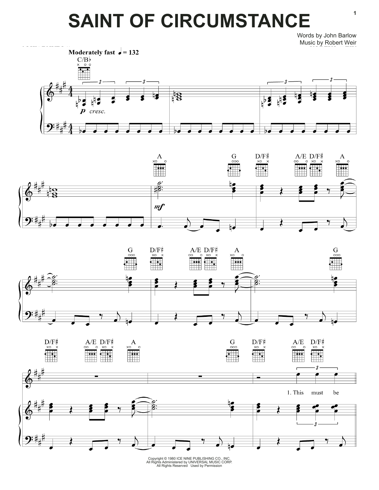 Grateful Dead Saint Of Circumstance Sheet Music