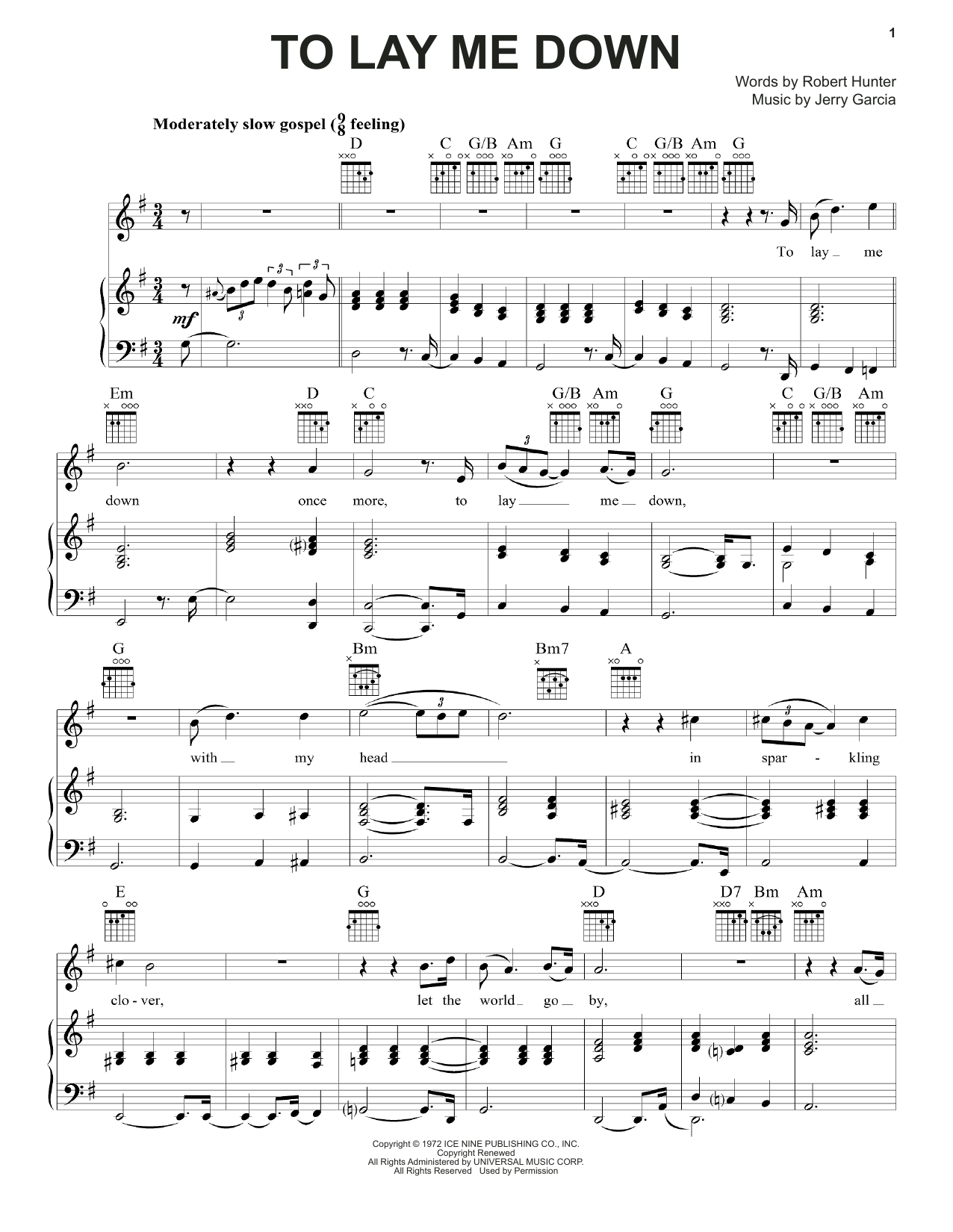 Grateful Dead To Lay Me Down Sheet Music
