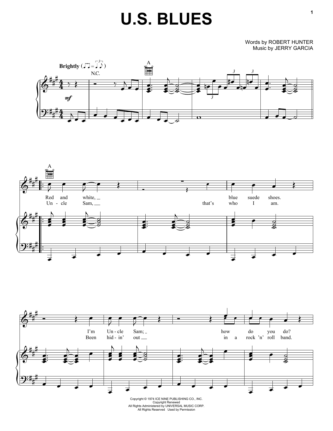 Grateful Dead U.S. Blues Sheet Music