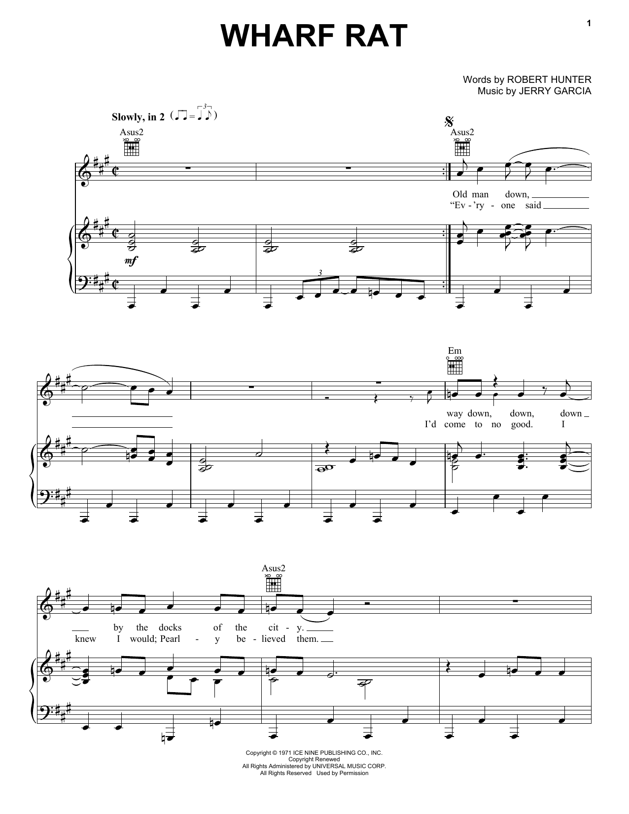 Grateful Dead Wharf Rat Sheet Music