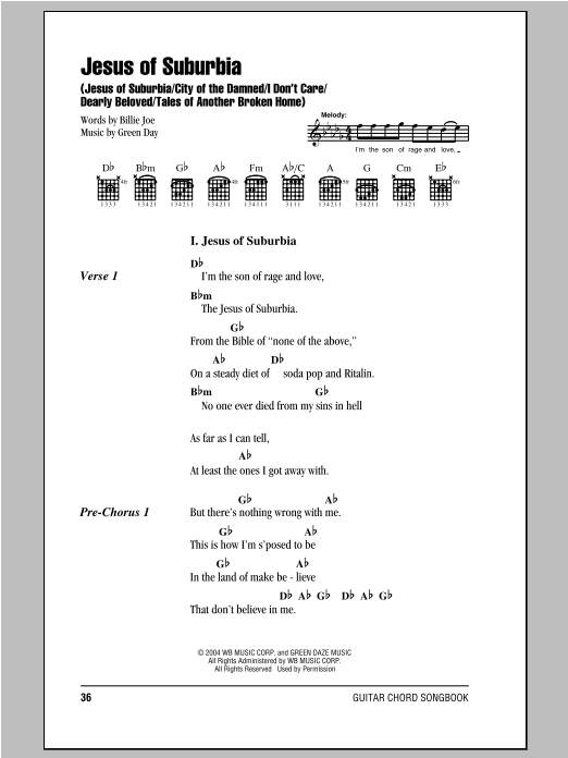 Green Day Jesus Of Suburbia: Jesus Of Suburbia/City Of The Damned/I Don't Care/Dearly Belo Sheet Music