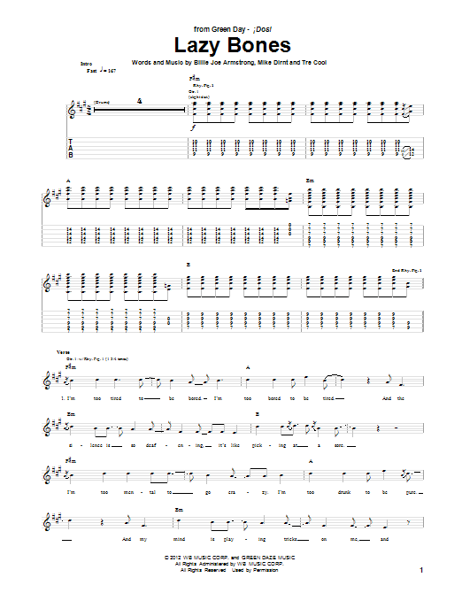 Green Day Lazy Bones Sheet Music