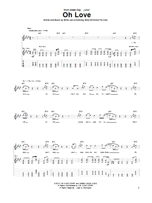 Green Day Oh Love Sheet Music