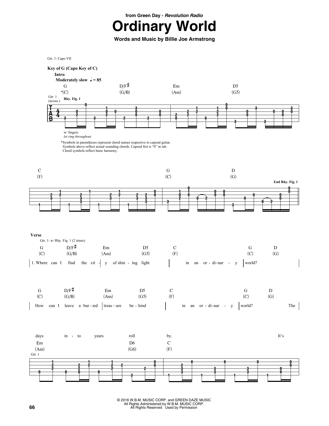 Green Day Ordinary World Sheet Music