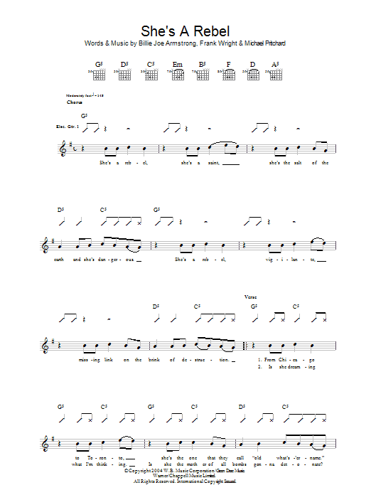 Green Day She's A Rebel Sheet Music
