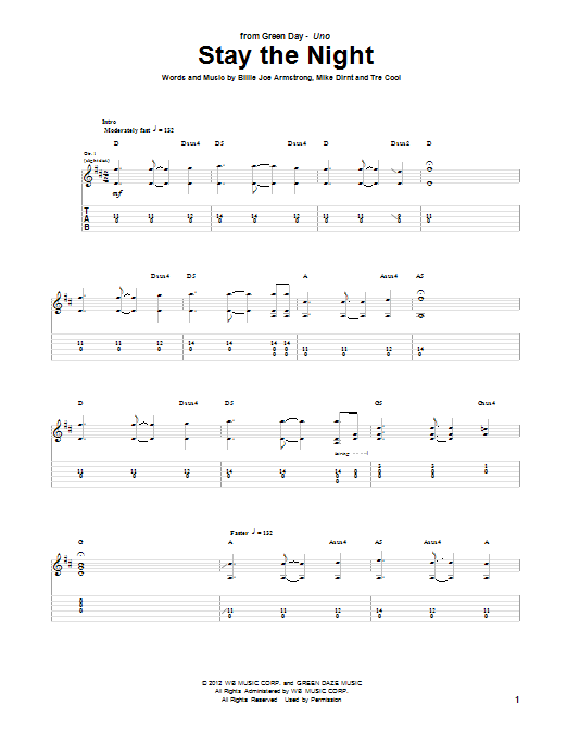 Green Day Stay The Night Sheet Music