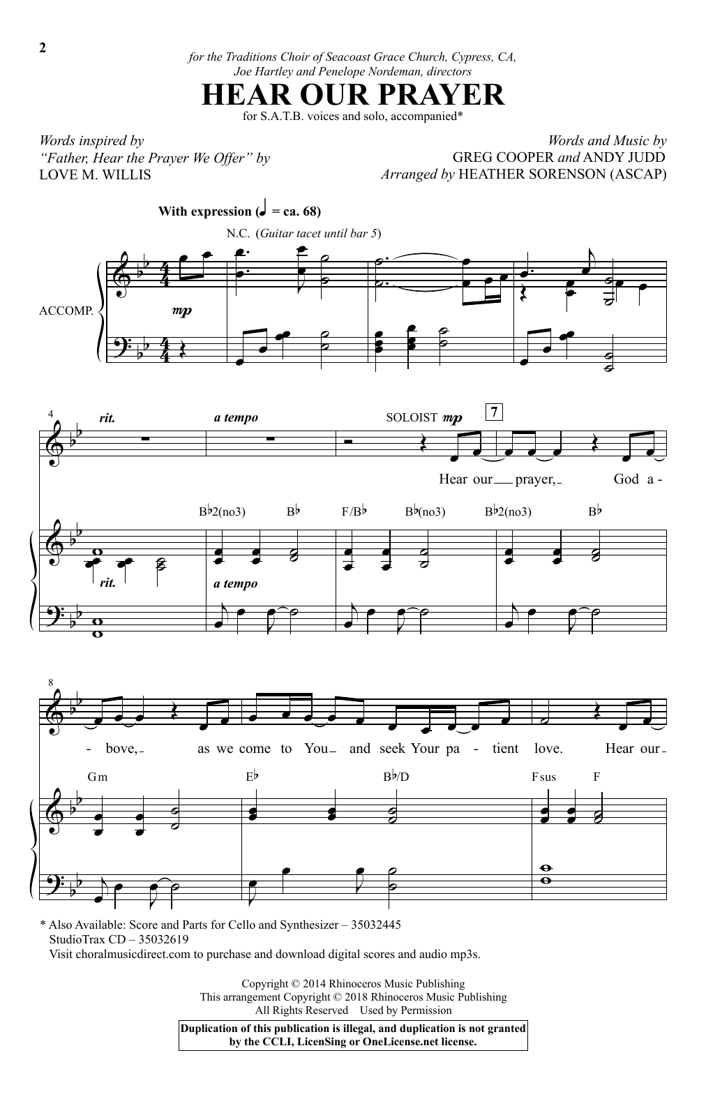 Greg Cooper & Andy Judd Hear Our Prayer (arr. Heather Sorenson) Sheet Music