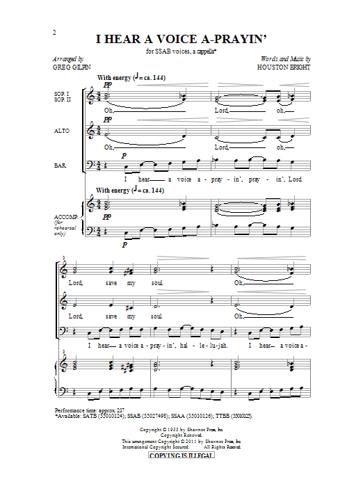 Greg Gilpin I Hear A Voice A-Prayin' Sheet Music