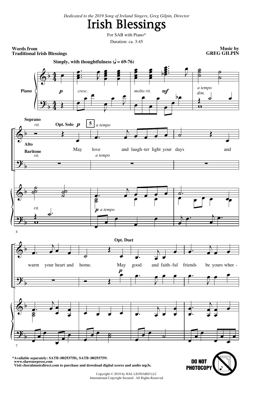 Greg Gilpin Irish Blessings Sheet Music