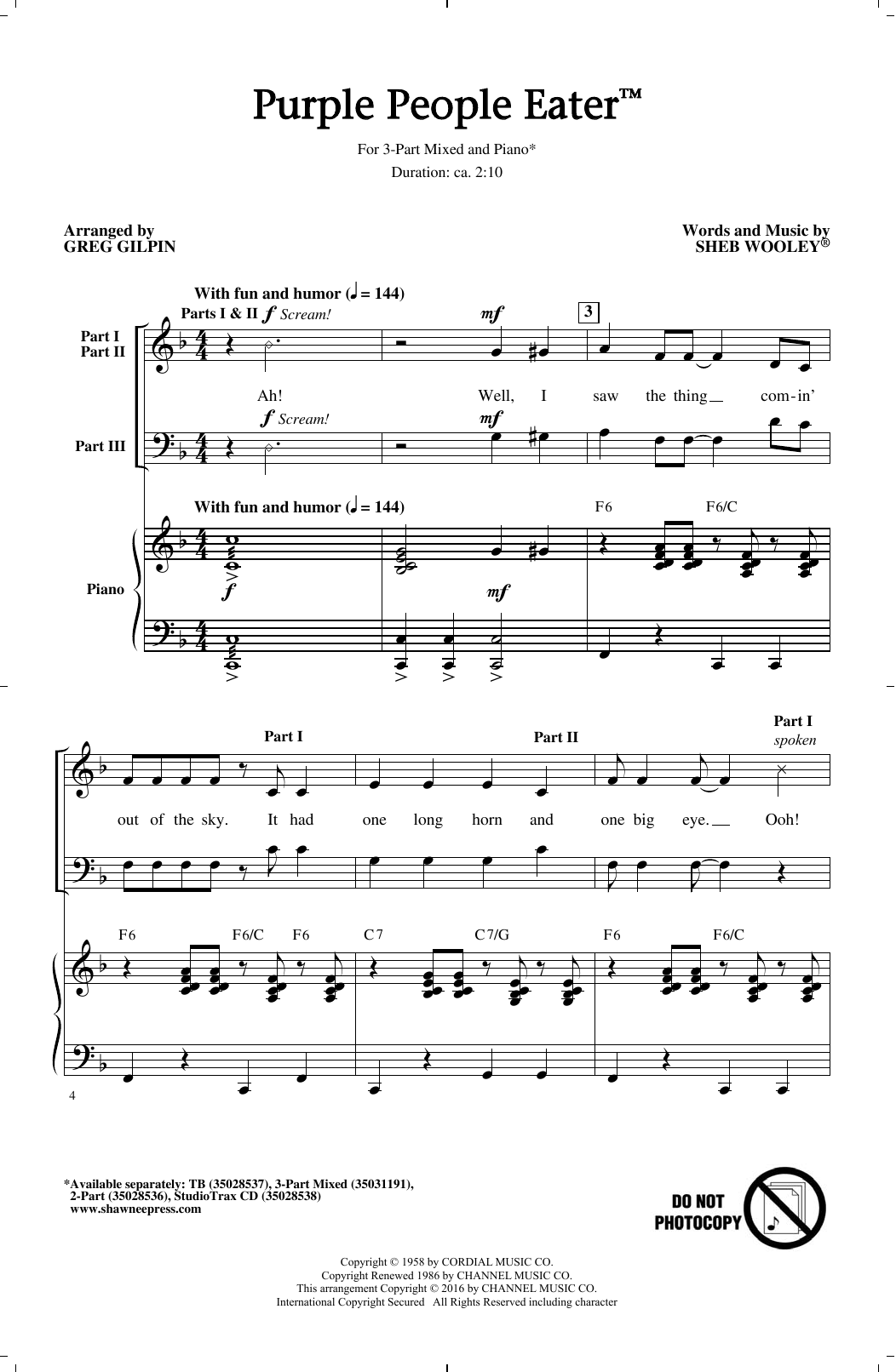 Greg Gilpin Purple People Eater Sheet Music